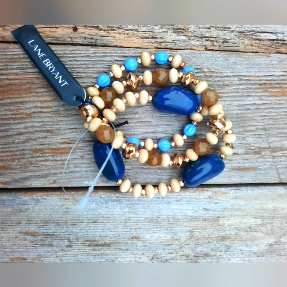 Double Bracelet Set Gemstones & Gold Tone NWT
